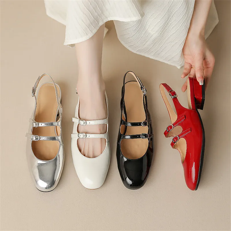 2023 Summer Sandals Split Leather Round Toe Women Sandals French Retro Women Shoes Cover Toe Sandals for Women Mary Jane Shoes