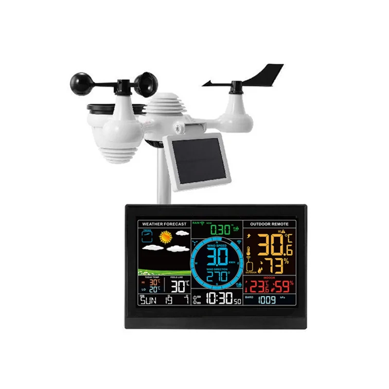 【المنتجات الأكثر مبيعًا】مقياس الحرارة الرقمي واي فاي، عرض الألوان، الرطوبة، سرعة الرياح، هطول الأمطار، ضغط الهواء، محطة توقعات الطقس