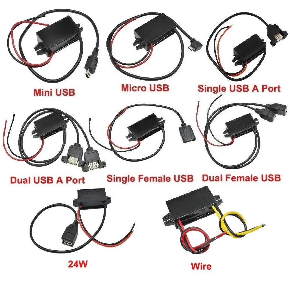 

12V to 5V 2A 3A 10W 15W 24W DC-DC Step Down Buck Converter Power Supply Module Mini USB Micro USB Male Female Type-C Adapter