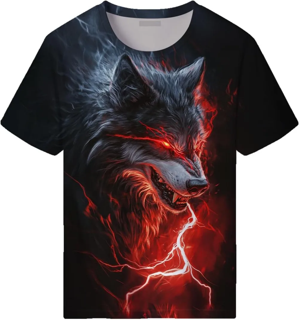 Freizeit-T-Shirt mit Wolfsmuster für den Sommer, 3D-Druck, Übergröße für Herren - Schnelltrocknend und Atmungsaktiv, Geeignet für den Täglichen Gebrauch – Detail 3