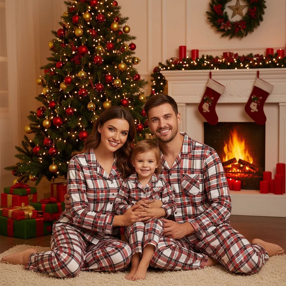 

Christmas Family Matching Outfits Matching Family Pajamas Sets Long Sleeve Christmas Plaid Pjs Kids Holiday Sleepwear Homewear