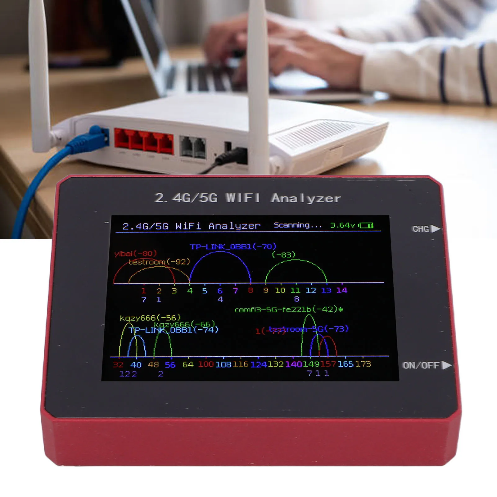 WiFi Analyzer 2.4 Inch TFT Color Screen Aluminum Alloy Casing 2.4G 5G WiFi Signal Usage Analyzer