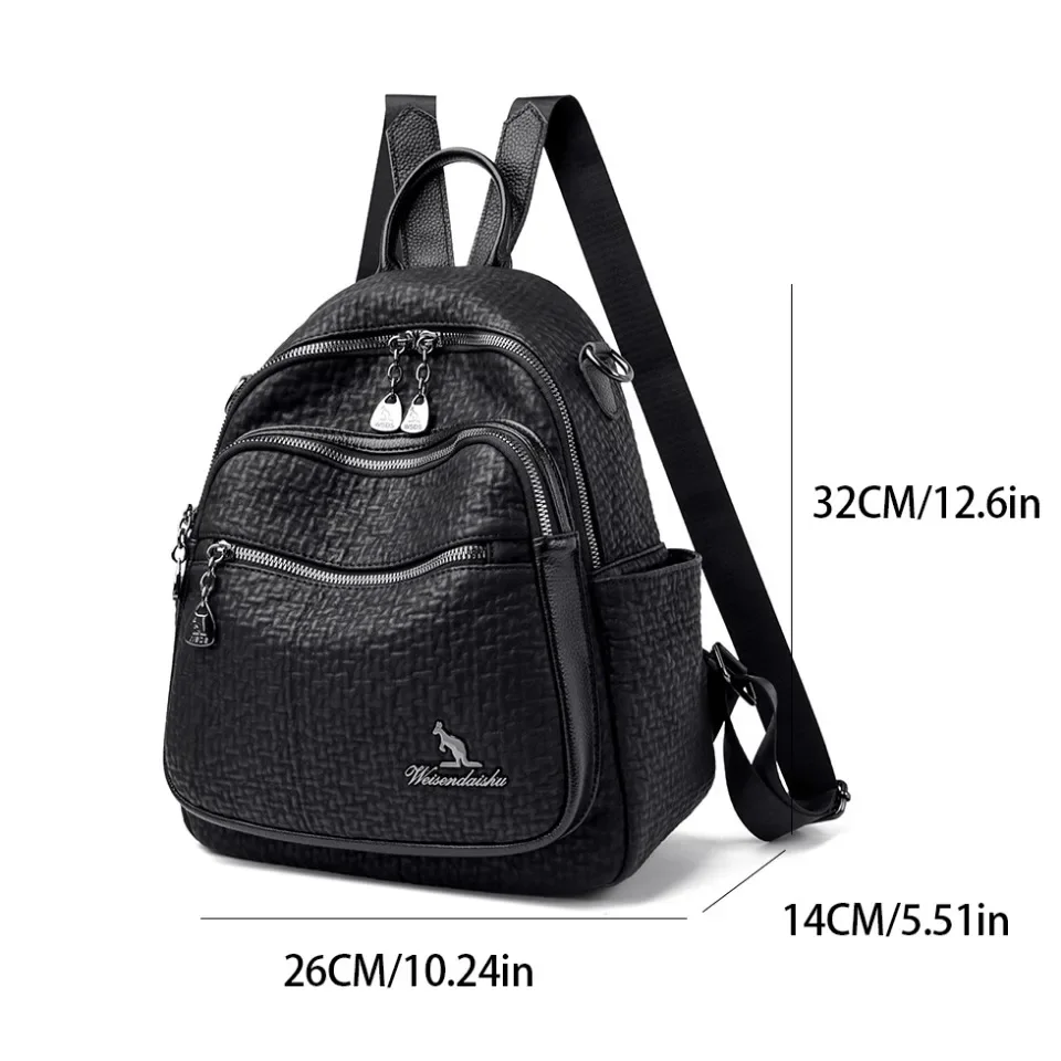 Fashion Women\'s Black Backpack Student School Bag Female Multi-functional Shoulder Bag Ladies Casual Travel Commuting Rucksack