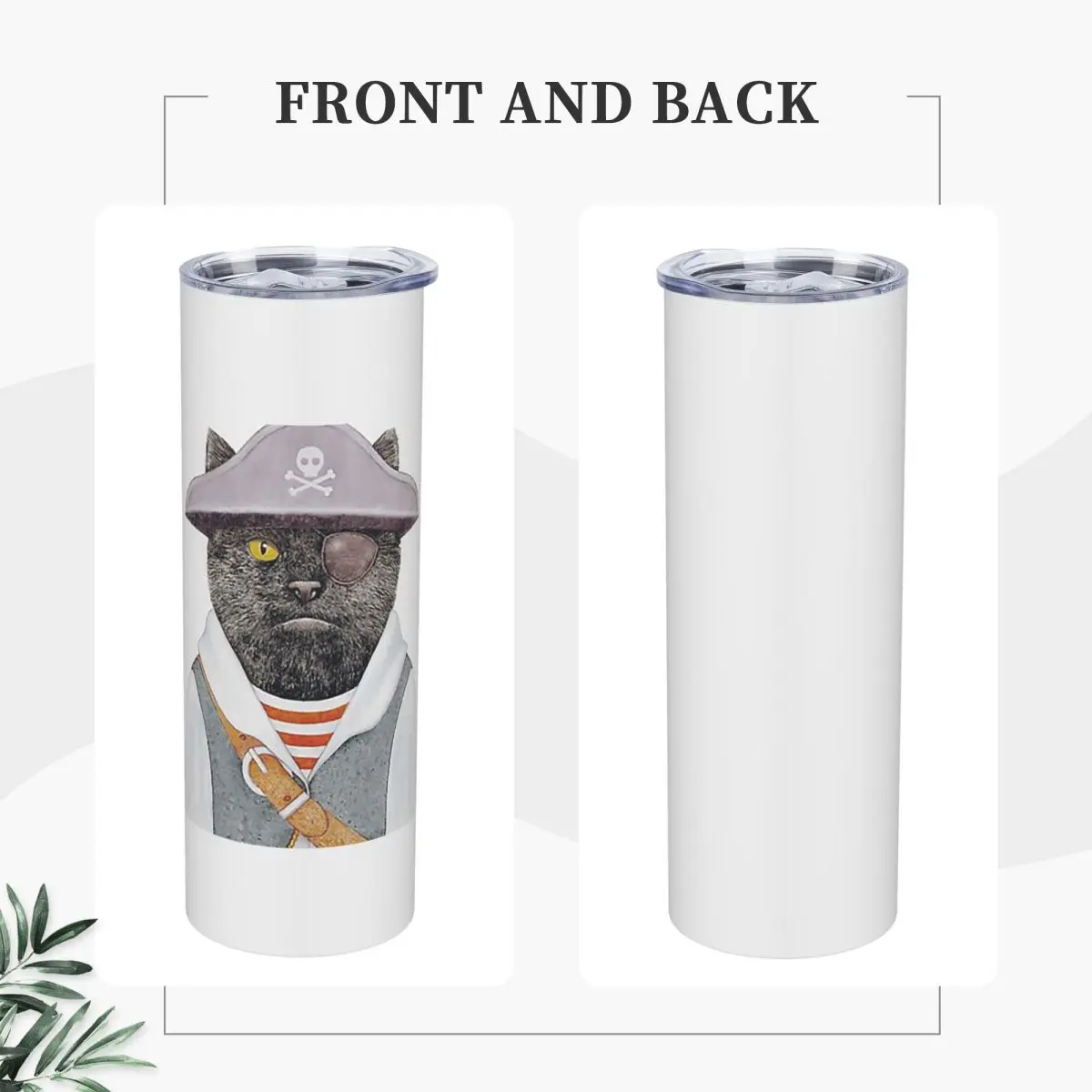 Pirate Cat Stainless Steel Tumbler Vacuum Insulated Mugs Thermal Cold Cup Straw With Lid 20oz