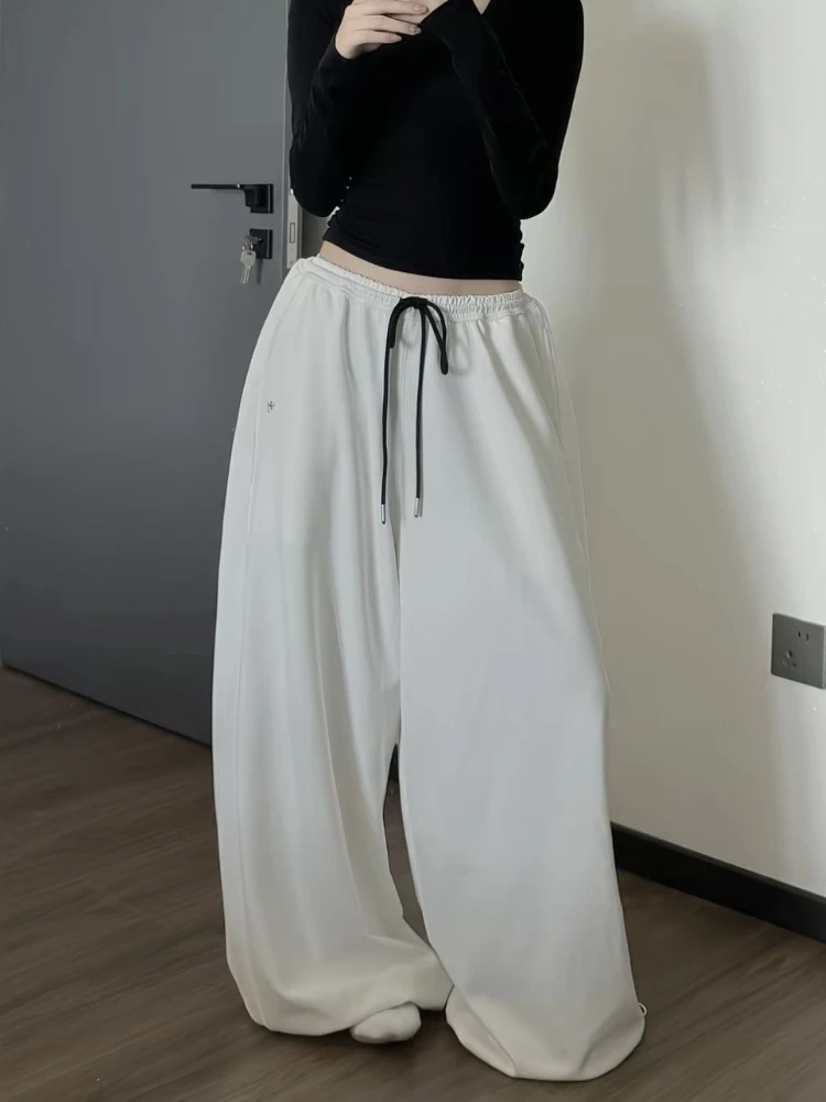 HOUZHOU White Casual Baggy Pants Women Korean Style Oversized Harajuku Trousers Vintage Female Black Wide Leg Pants Joggers