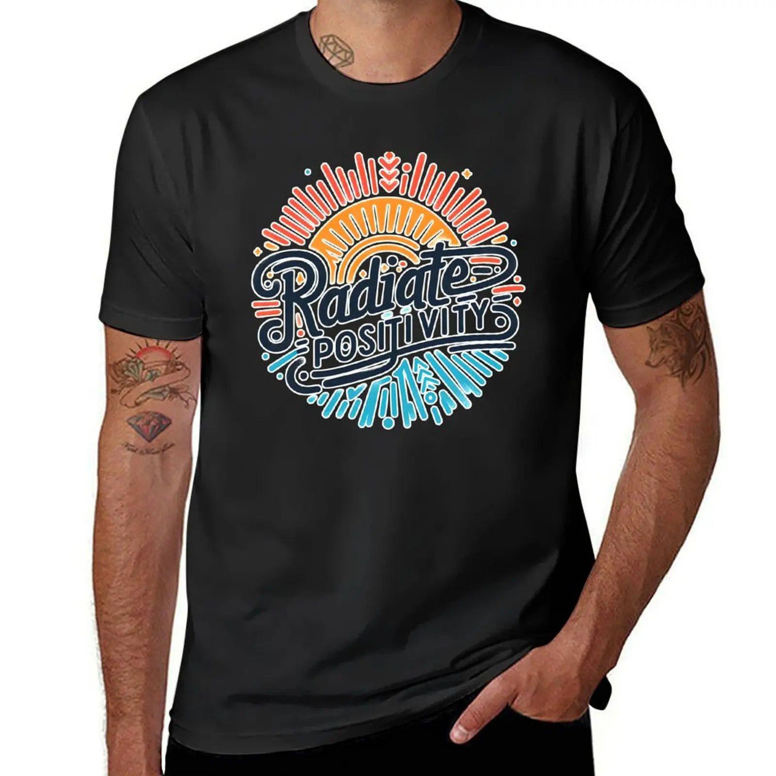 Radiate positivity, typography T-Shirt graphics summer top mens cotton t shirts