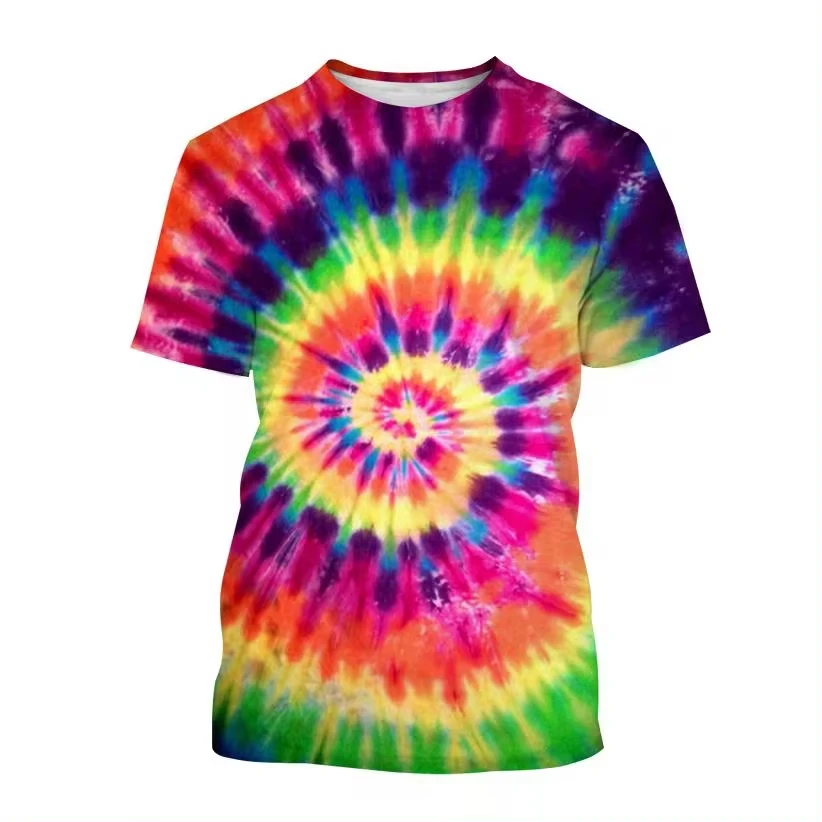 T-Shirts For Men Color Tie-dye Pattern Printing 3D O Neck Casual Short Sleeve Pullover Streetwear Tee Outdoor Oversized Clothing