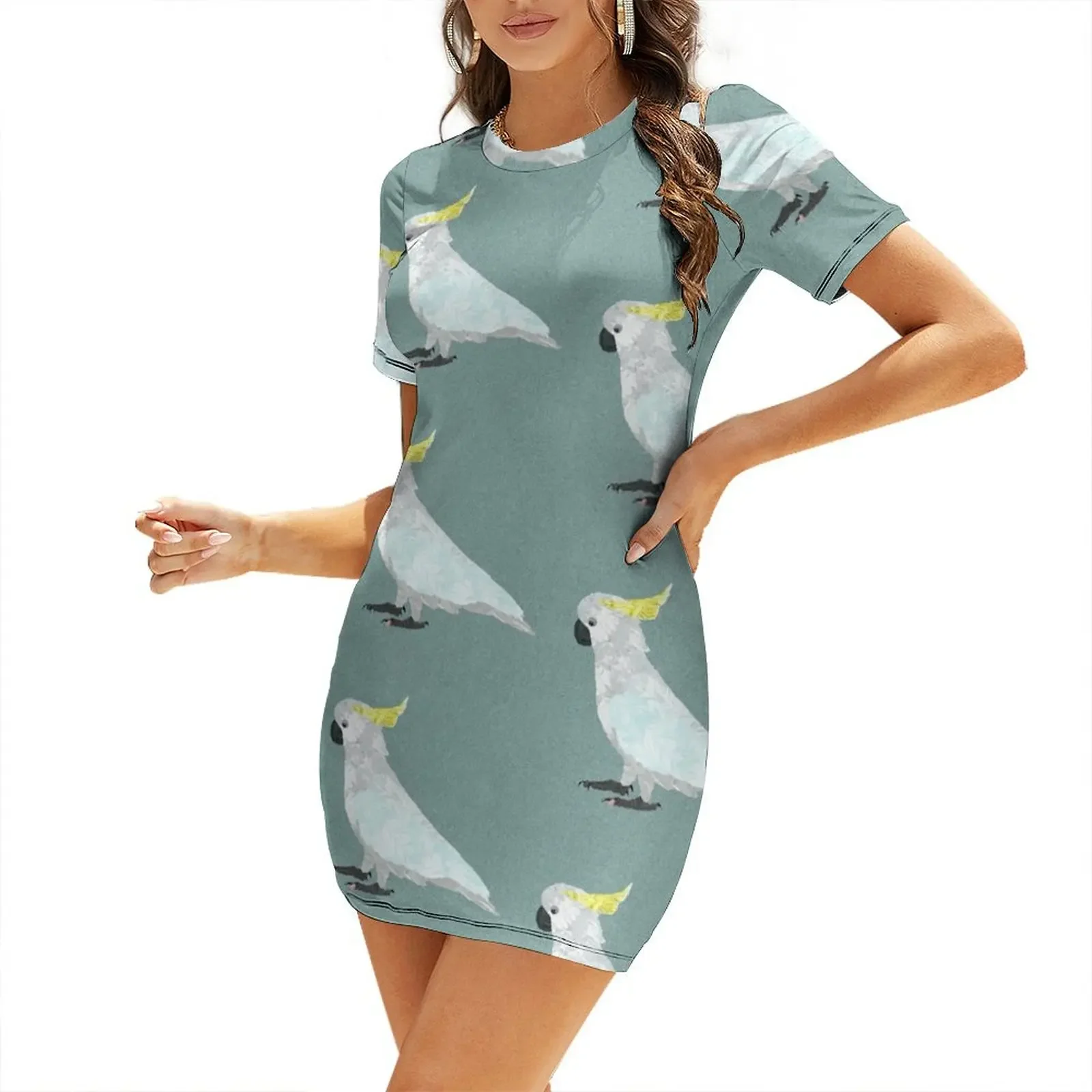 

Marbled Paper Cockatoo Short-Sleeved Dress evening dress woman Dress