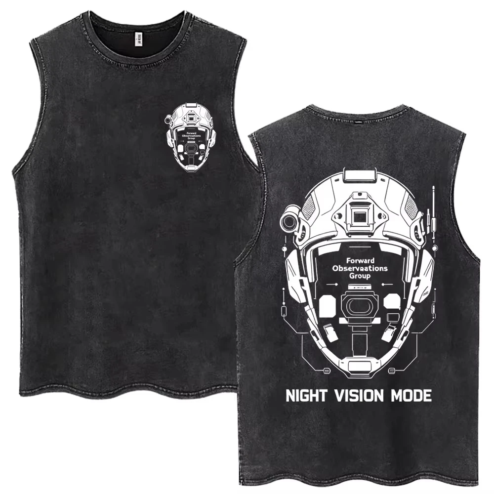 2026 Men Vintage Outdoor Recon Explorer Graphic Tank Top Washed Black Sleeveless Tee Retro Adventure Streetwear Cotton Vest