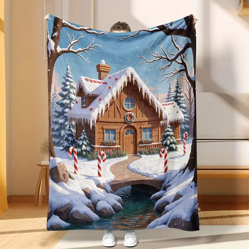 Christmas Steam Train Winter Scenery Throw Blanket Snowy Village Xmas Print Soft Warm Sofa Bed Blanket Holiday Home Decor