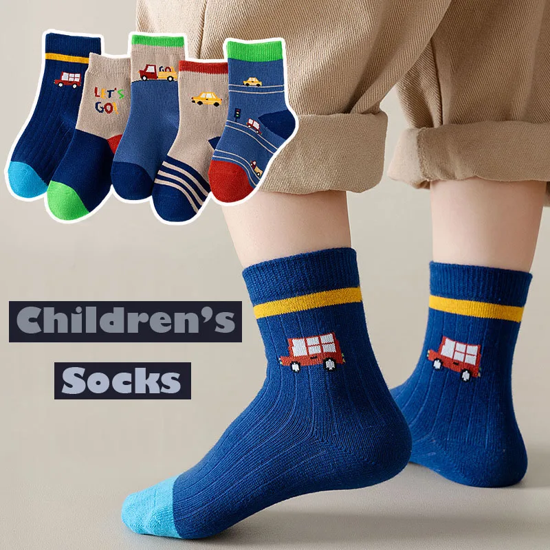 

5 Pairs Boys Socks Autumn Cotton Socks Baby Child 1-14T Kids Cartoon Cars Pattern Sport Sock