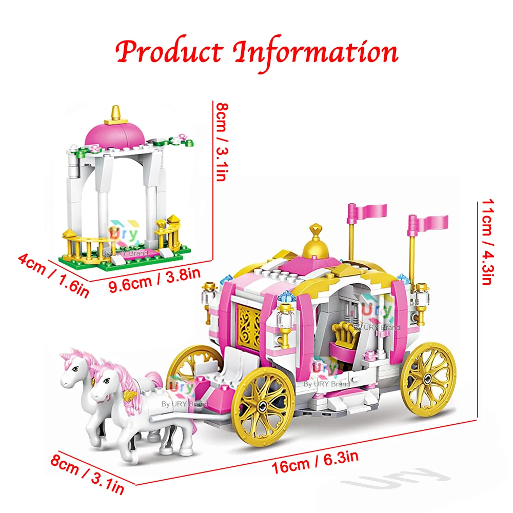 Friends Luxury Royal Princess Horse Rose Carriage Building Blocks Set DIY Assembly Toys for Creative Birthday Gifts