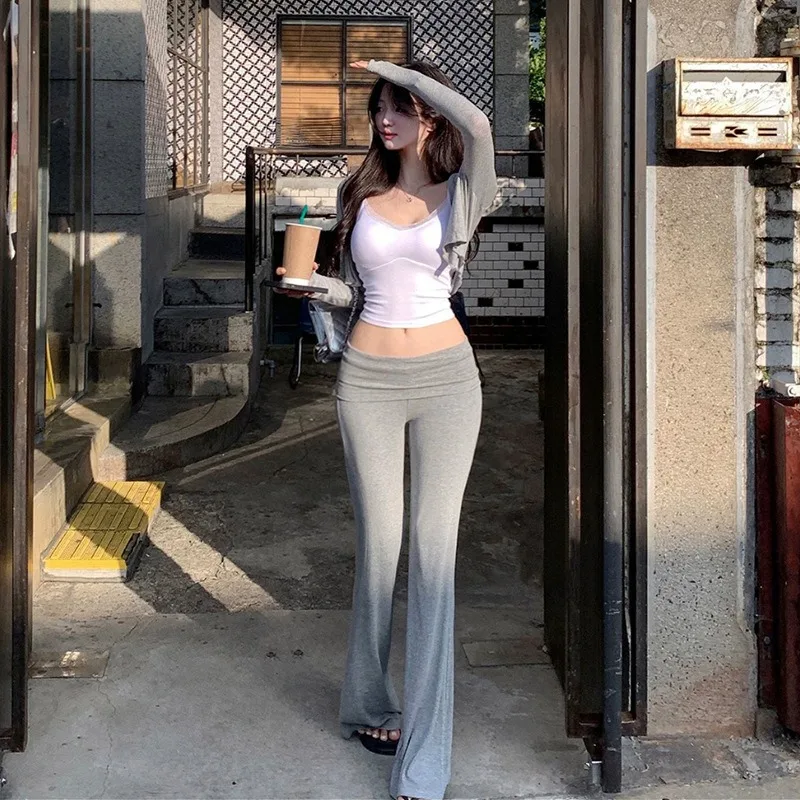 Fashionable and Sexy Revealing Figure Feminine Solid Color, Korean Style, Comfortable and Versatile, Casual Long Pants for Women