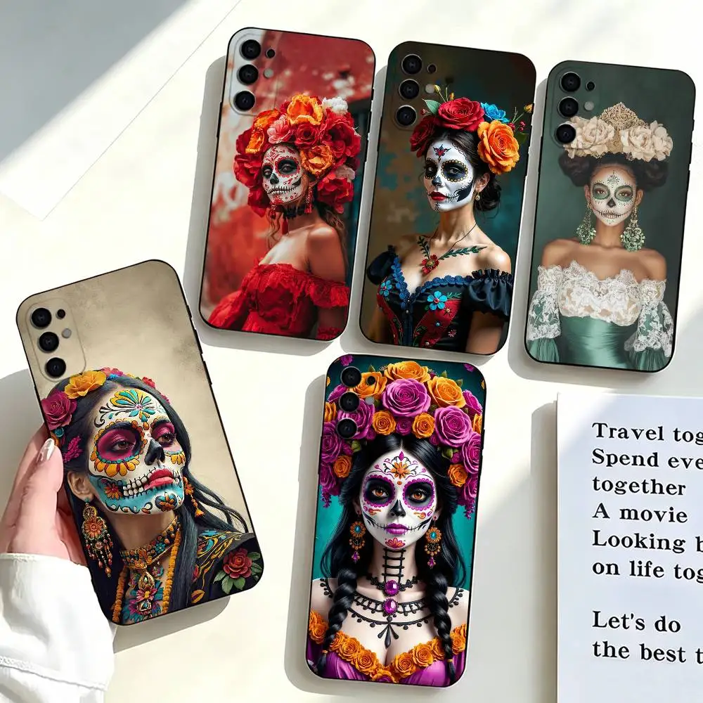 Day of the Dead S-Skulls  Phone Case For Samsung S25,S24,S21,S22,S23,S30,Ultra,S20,Plus,Fe,Soft Silicone Black Cover