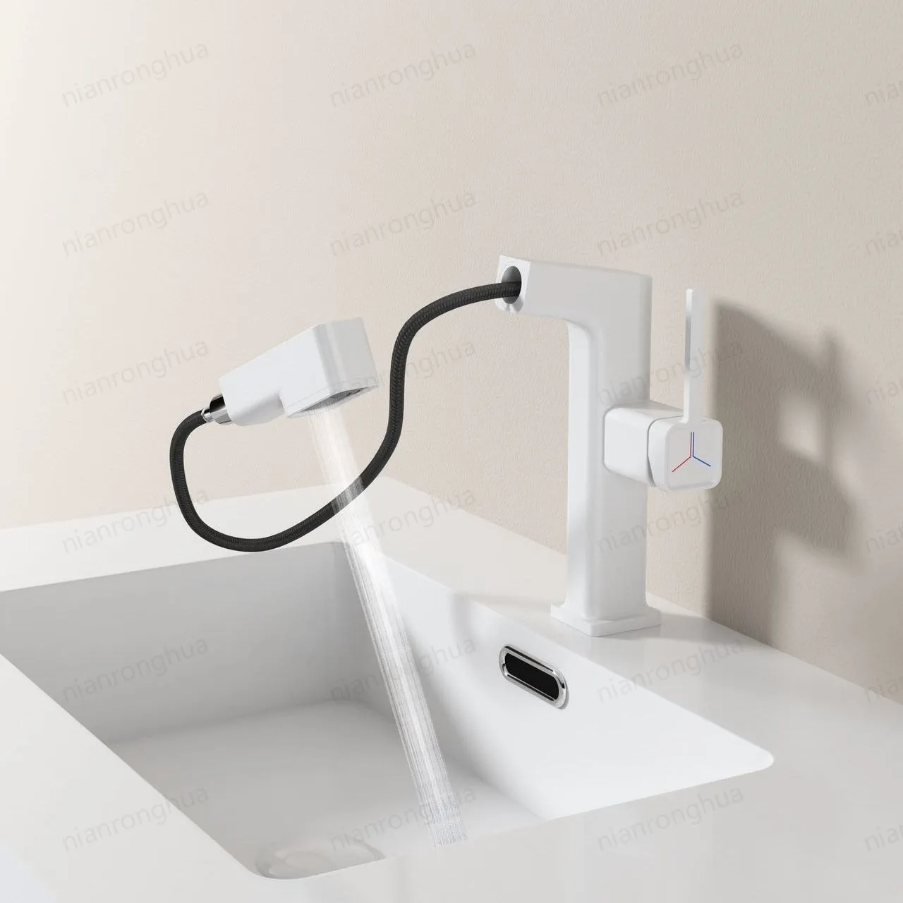 

Milk White Silver Kitchen Bathroom Faucet Gungrey Brush Antique Black Pull Out Gun Handle Mixer Hot and Cold Water Taps Faucet