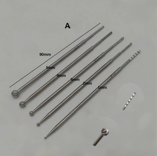 Orthopedic Bone Burr Ball Burr Grinding Cutter Stainless Steel Bone Milling Tool 1-5mm Sizes With Spiral Shank