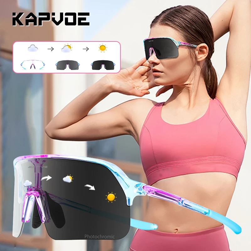 KAPVOE Photochromic Cycling Glasses Outdoor Sports Sunglasses for Man Bicycle Eyewear MTB Road Cycling Women Bike UV400 Goggles