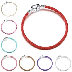 Silver Color Love Couple Bracelet Single Loop Boys And Girls Leather Rope Basic Chain For Pandora Christmas Bracelets Gifts