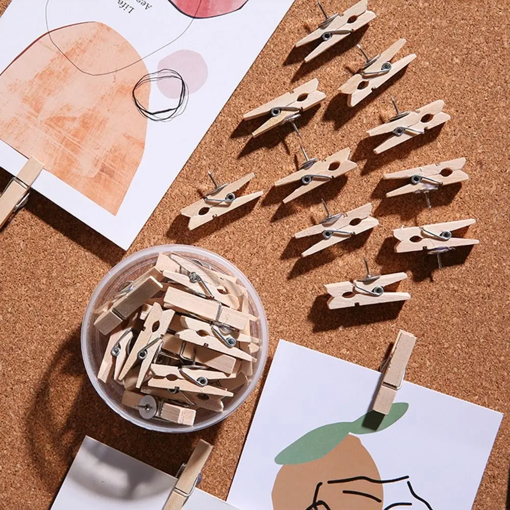 20 ピース/箱ポータブルクリエイティブ木製クリッププッシュピン再利用可能な DIY 画鋲耐久性のある便利な装飾スタッド写真の壁の装飾