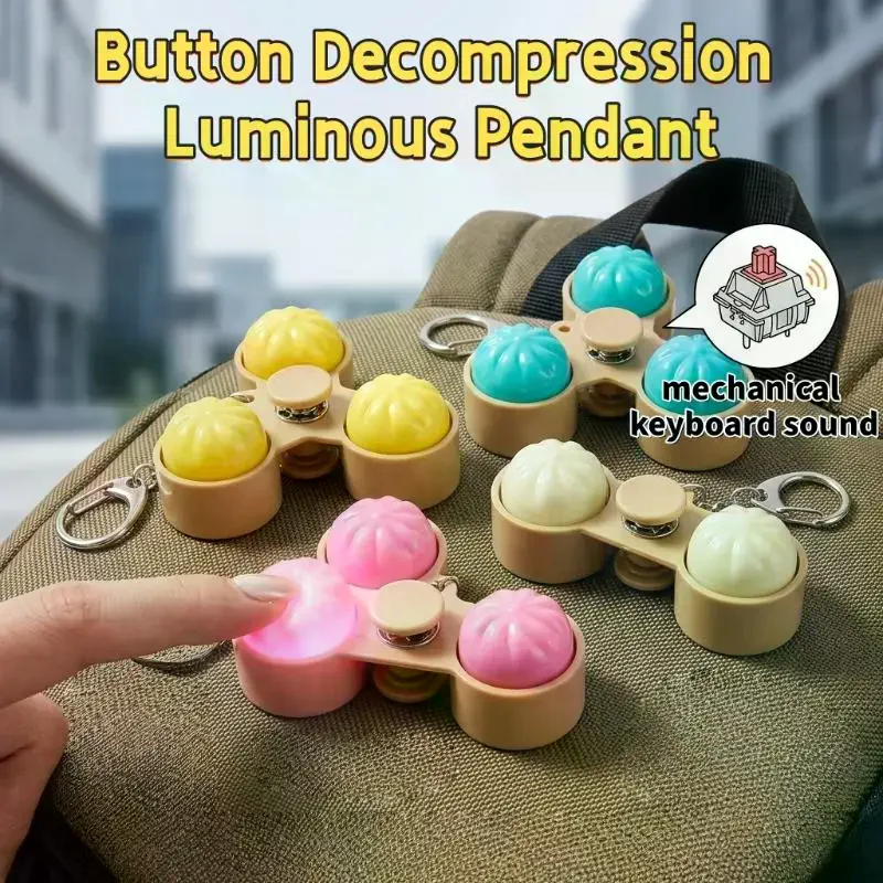 Lovely Steamed Bun Clicker Keychain With Light Glowing Stress Relief Fidget Toy Keyboard Style Button For Office Anxiety Gift