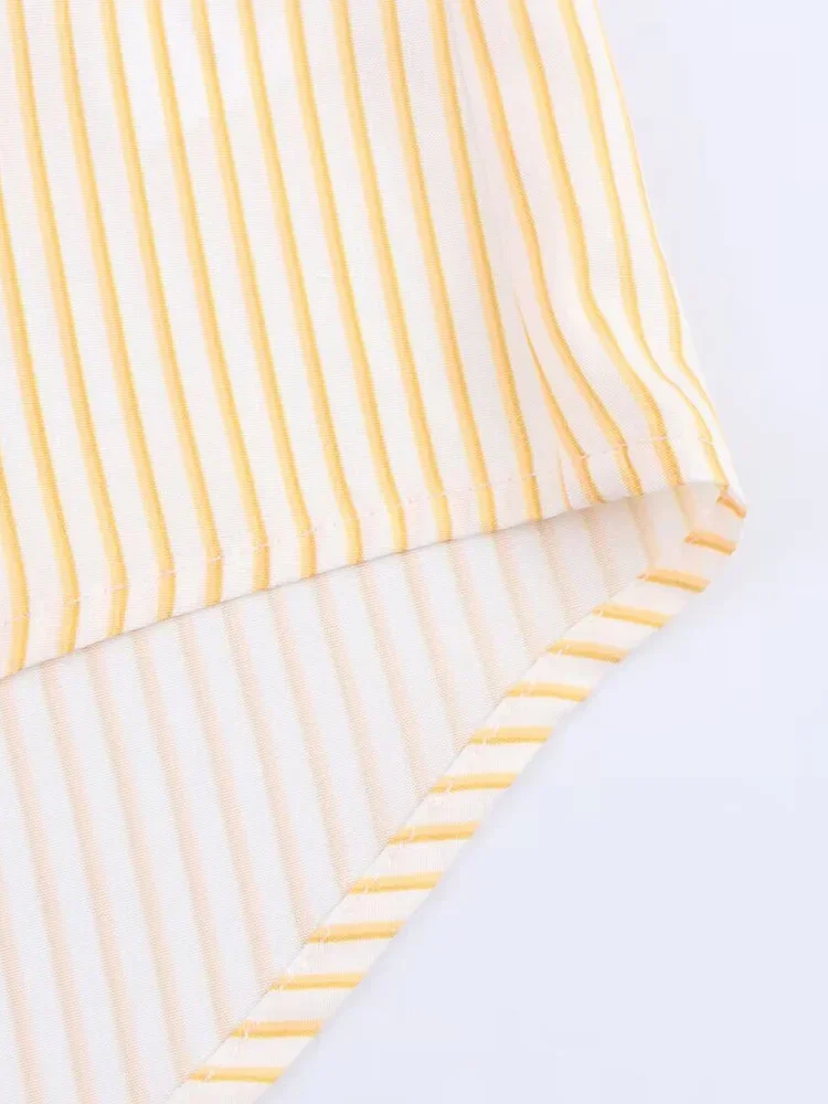 European and American style 2025 summer new products women's clothing temperament lapel wide short sleeve striped casual shirt