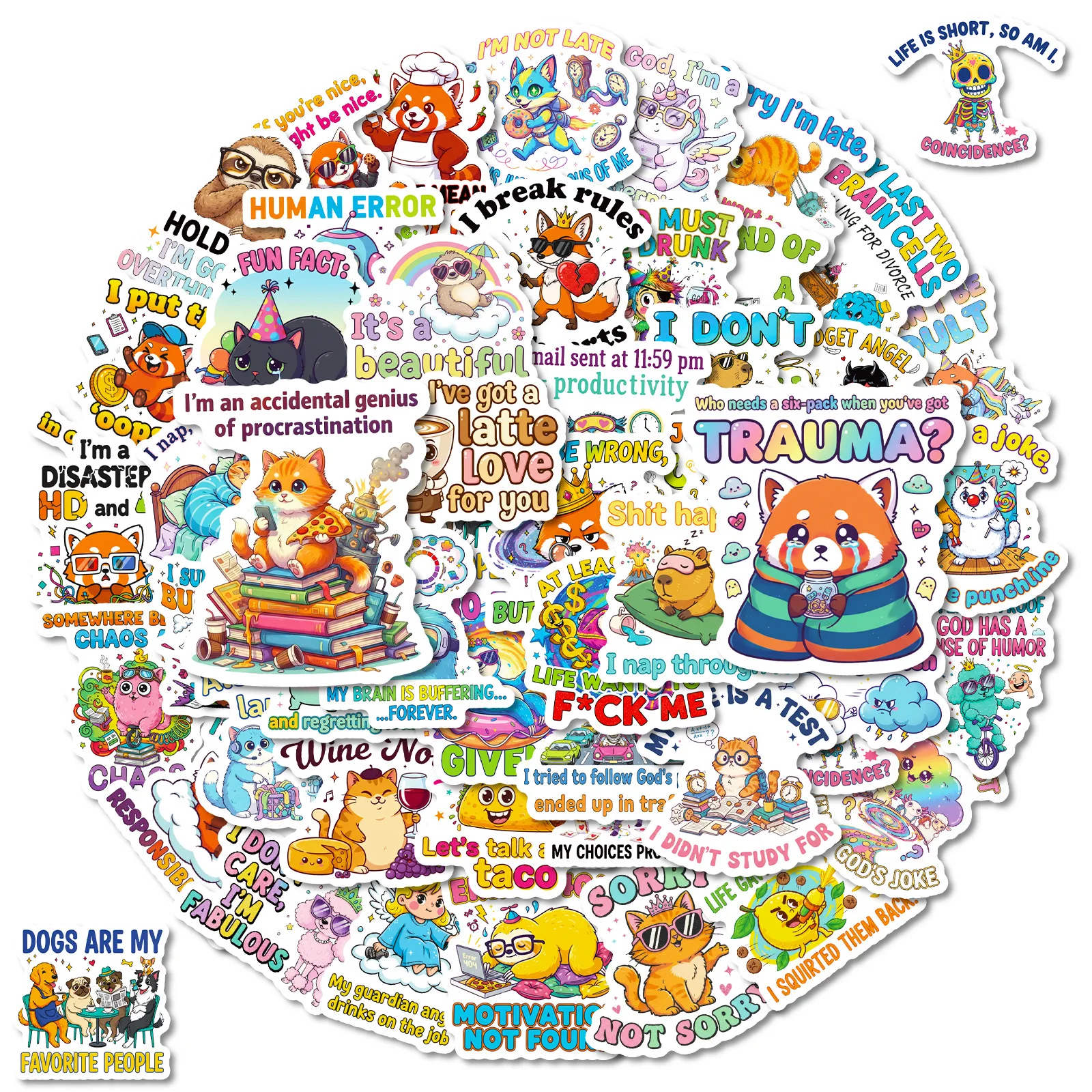 50/100 Pcs Creative Humorous Text Cartoon Stickers DIY Game for Phone Laptop Stationery Box Guitar Piano Removable Decals