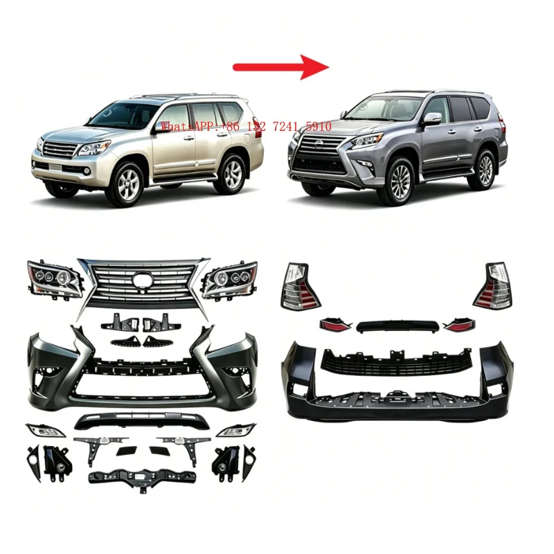 High Quality Body Kit Front Rear Bumper Grille 3 Eyes LED Headlights Tail Lights Body Kits for  GX460 2010 Upgrade to 2015