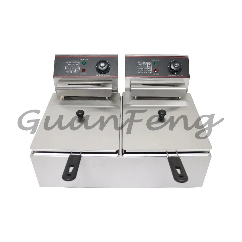 Commercial Countertops Stainless Steel Electric Double Can Double Basket Chip Fryer Kitchen Equipment