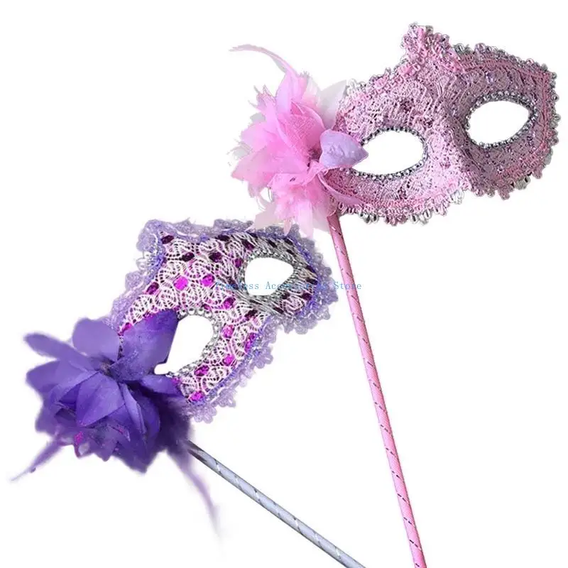 

97QE Flower Masquerade Mask With Half Face Mask Feathered Masquerade Eye Mask for Women Halloween Proms Parties
