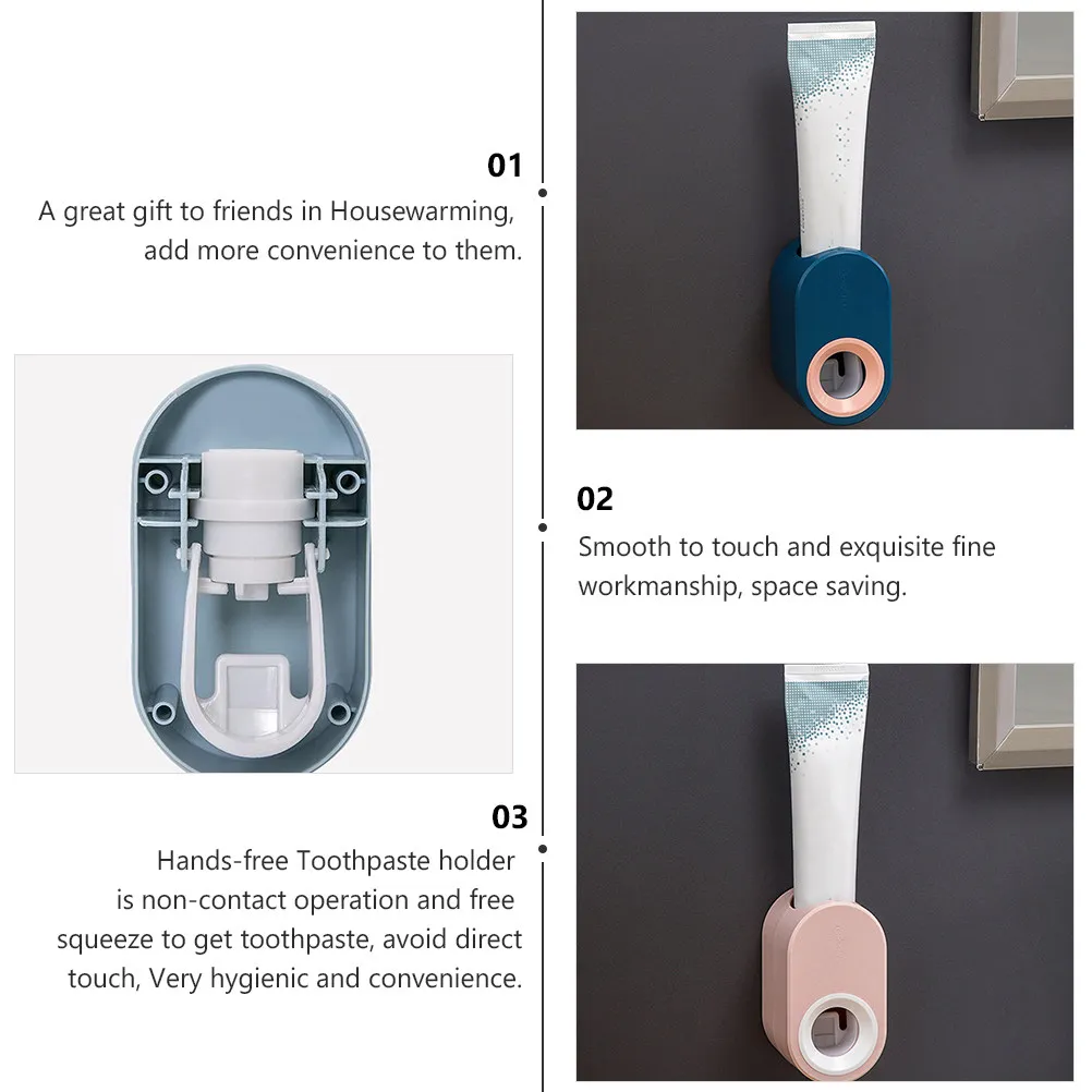 2Pcs Automatic Toothpaste Dispenser Set Wall Mounted No Hole Installation Hygienic Non Contact Squeezer for Bathroom Hotel