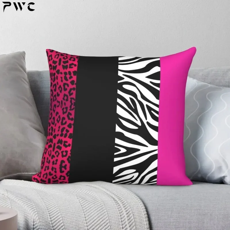 Hot Pink Zebra Stripes Pillowcase Polyester   Pattern Zip Decor Room Cushion Cover