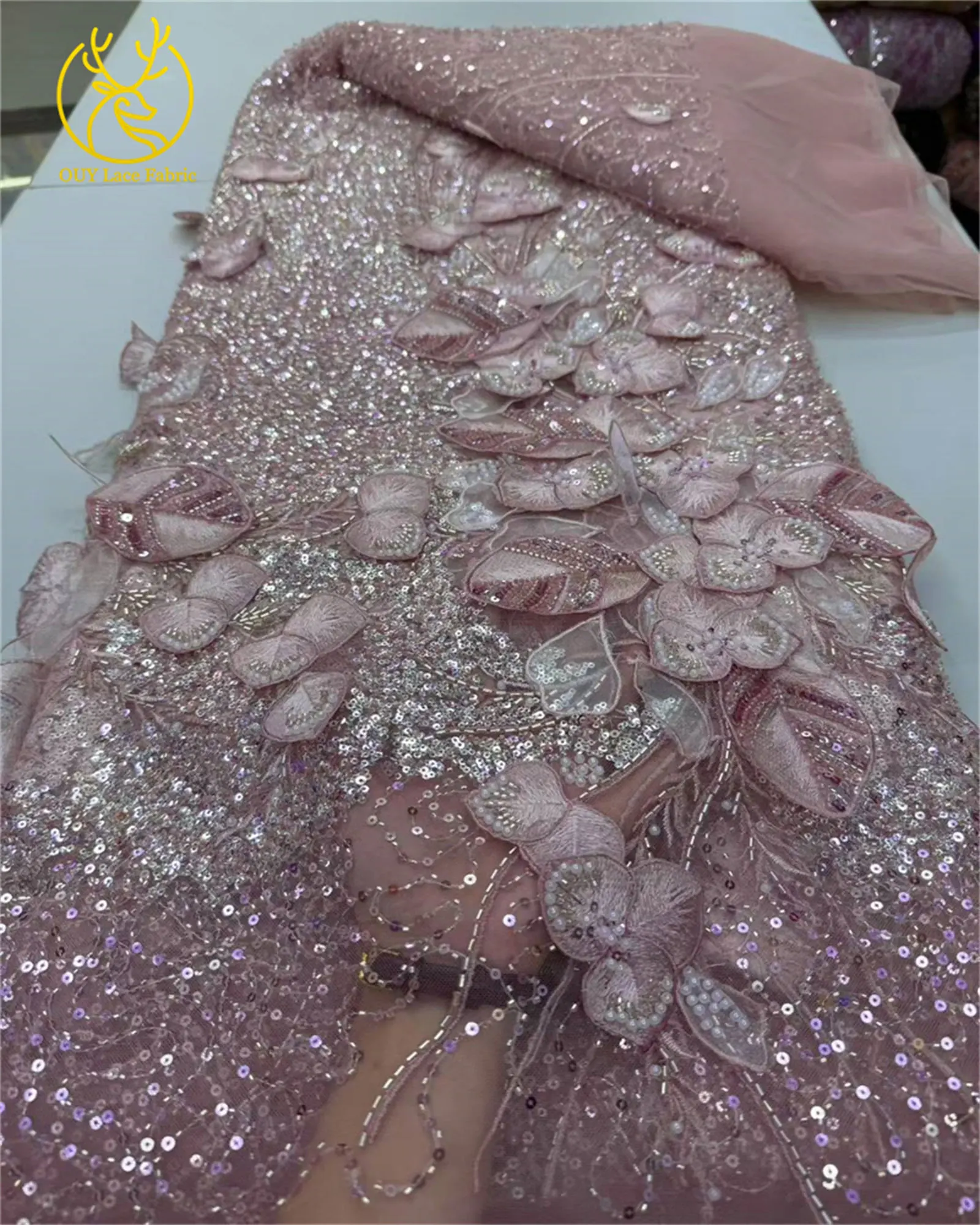 قماش دانتيل مطرز يدويًا أفريقي فاخر 2025 ترتر نيجيري فرنسي تول العريس قماش دانتيل مطرز فساتين سهرة الزفاف