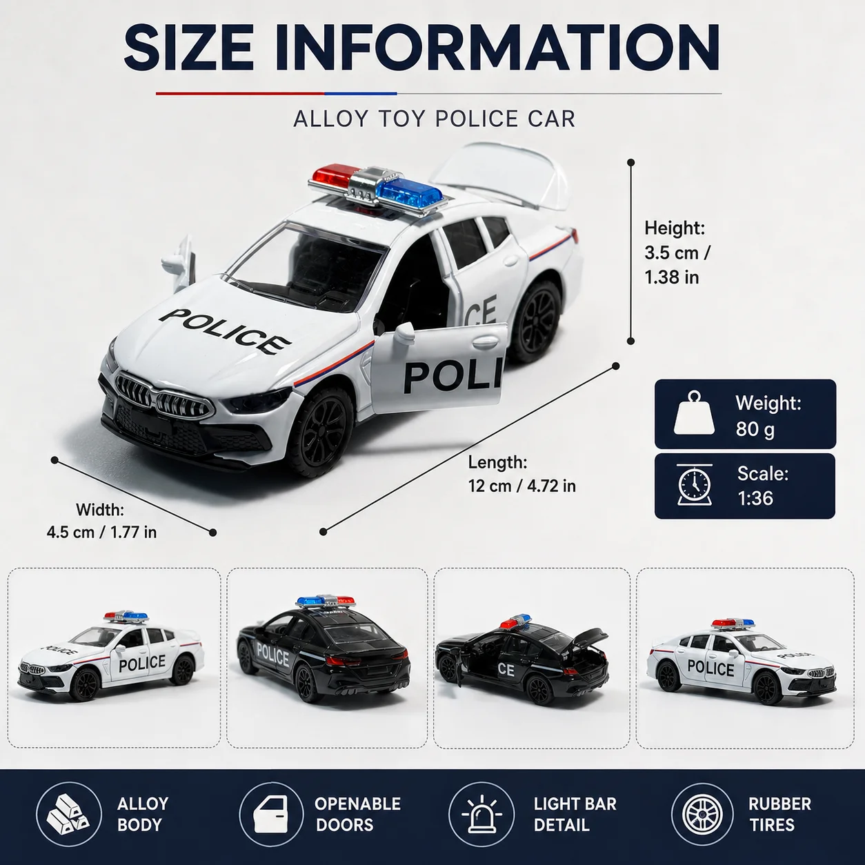 (Corrugated Box) Law-Enforcement Sports Police Car Style Toy Car, with Return Force Function, Metal Casting, the Best Gift.