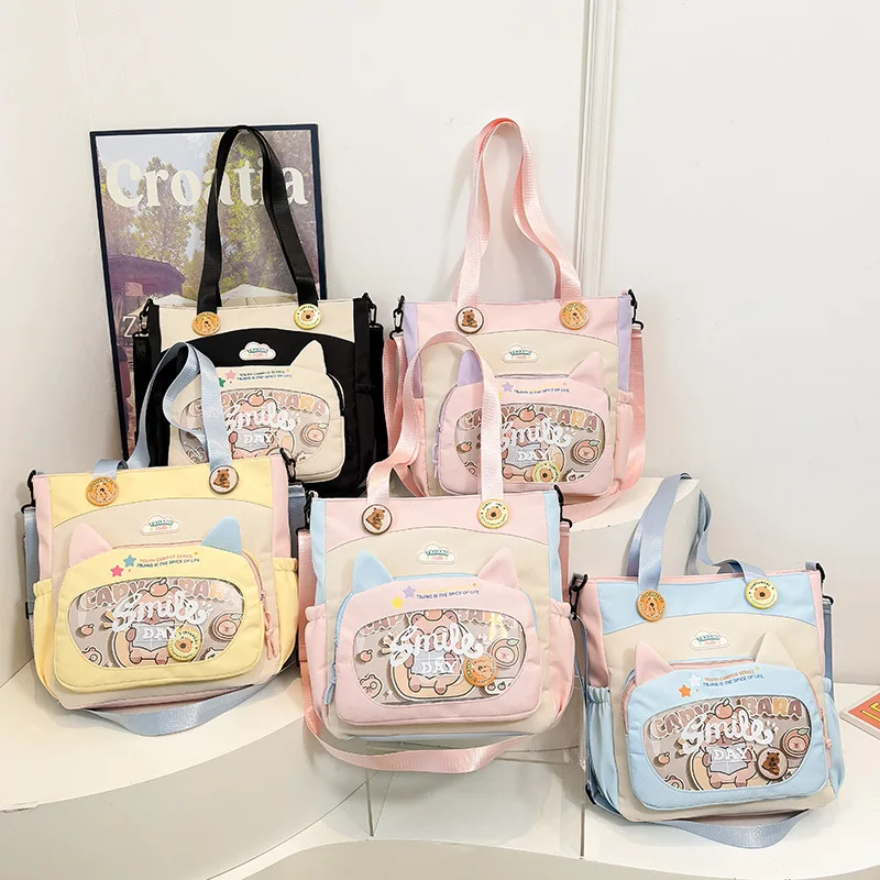Japanese Ins Girl Soft Shoulder Bags Y2K JK Uniforms Transparent Ita Bags Student Commuting Tote Bag Large Capacity Shoulder Bag