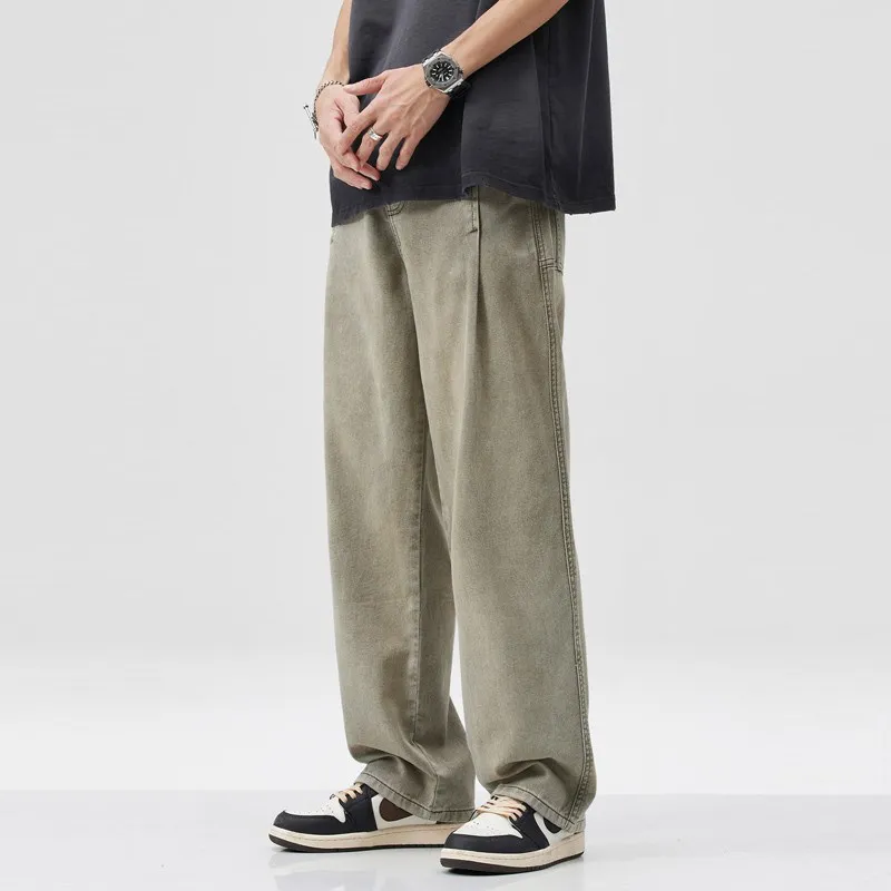 

Мужские свободные джинсы Wu White с прямыми штанинами, летние, тонкие, в американском стиле, винтажные, повседневные, широкие, из денима