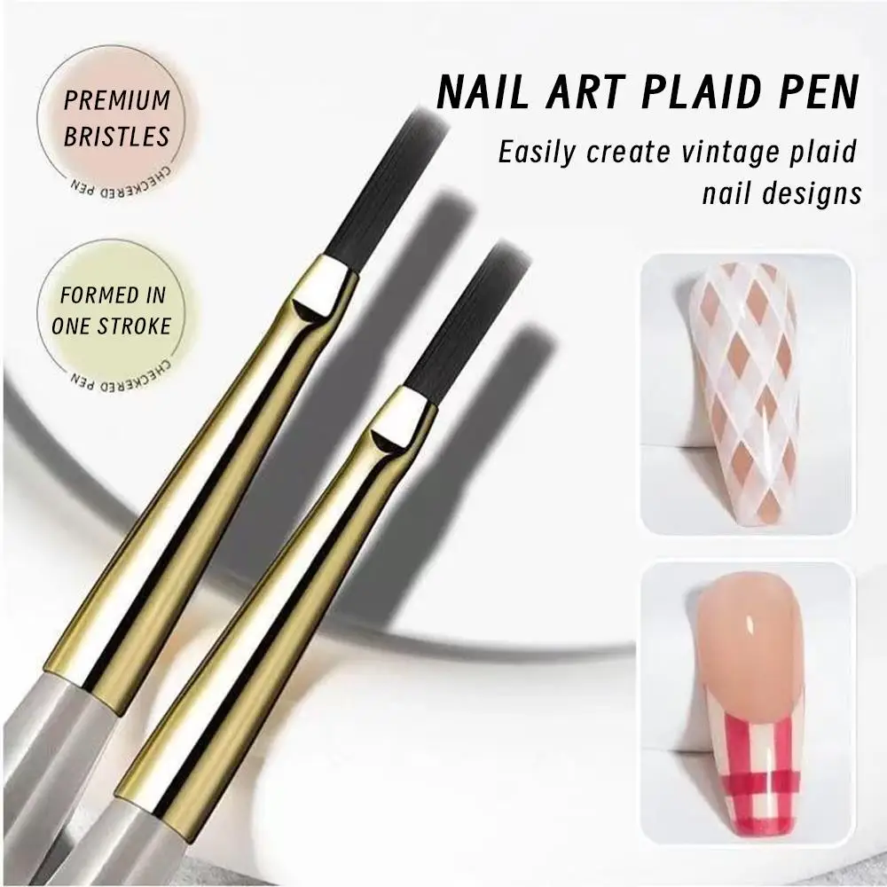 Pinceaux pour Nail Art à carreaux français, Tartan et lignes, stylo de peinture pour dessin, Extension de Gel UV, outils de manucure de conception à faire soi-même, 1/2 pièces