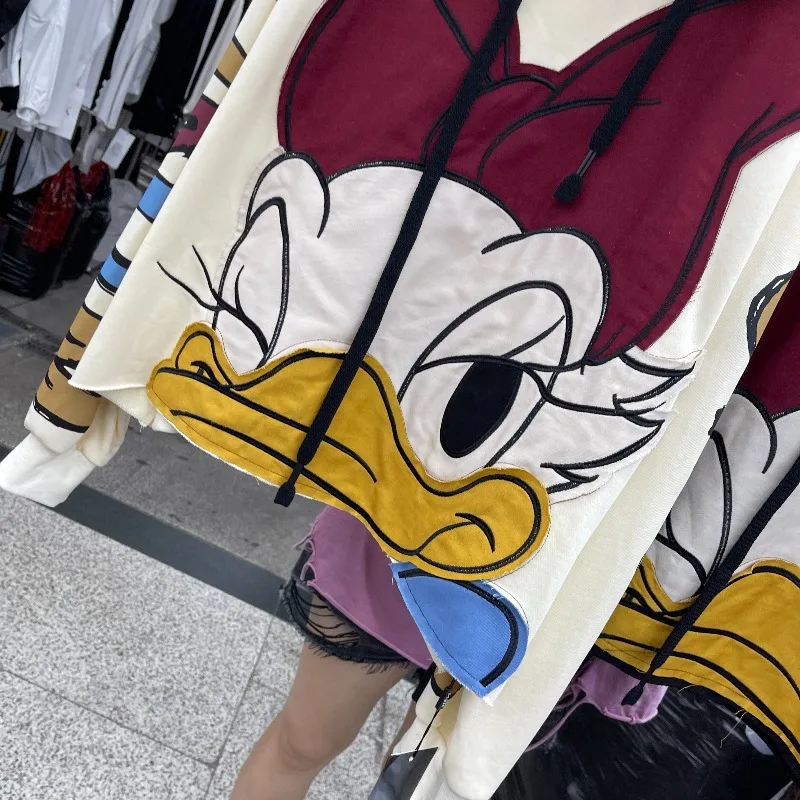 Kawaii Clothes 2025 Autumn Hoodies Heavy Industry Patchwork Cartoon Hooded Sweatshirt For Women's Loose Casual New Top Pullovers