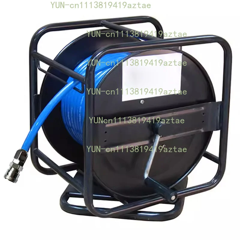 Heavy-duty hand-cranked metal hose reel with 31M/61M hose and nozzle, wall-mounted/floor-mounted hose reel
