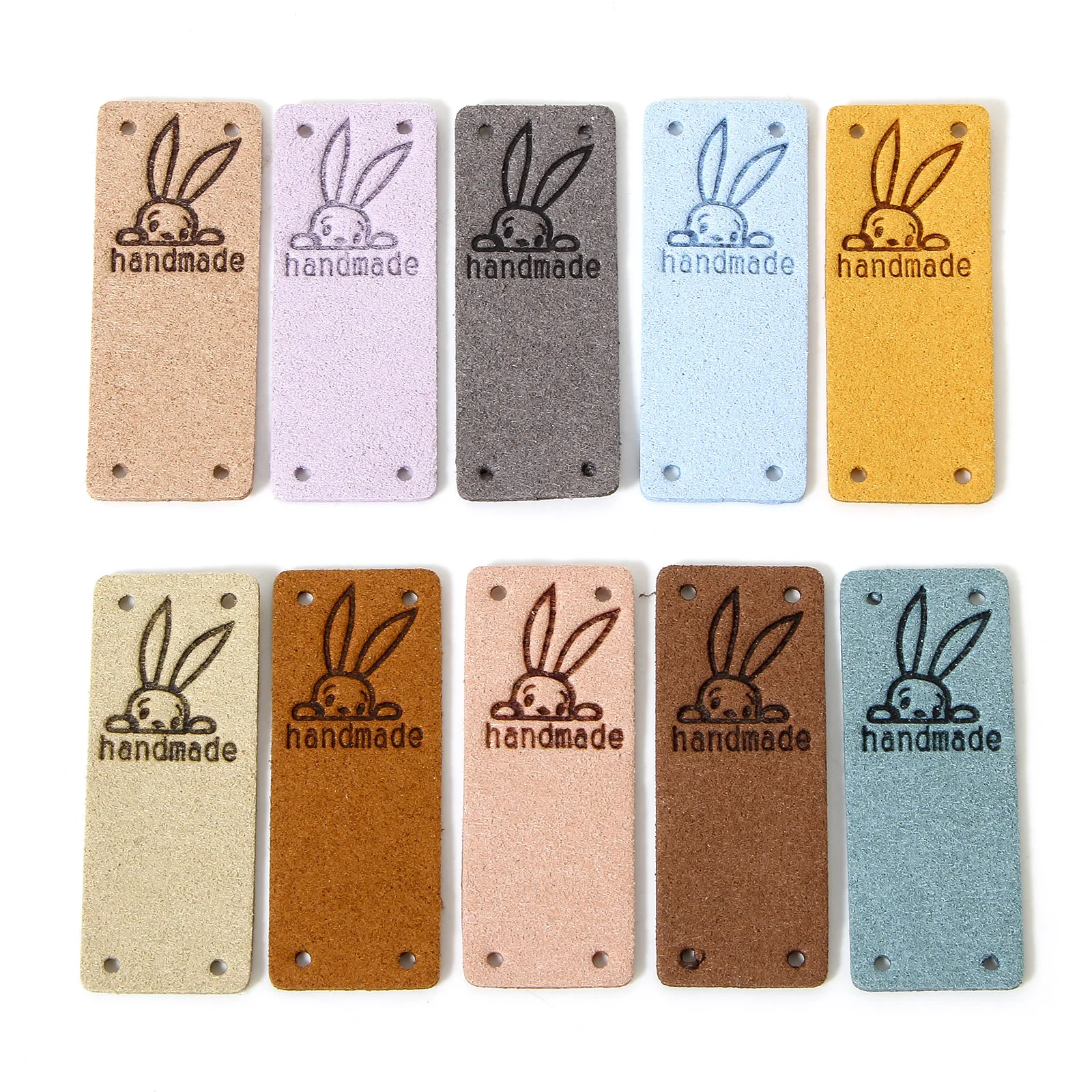 10 PCs PU Easter Day Label Tag For Clothing Rectangle Multicolor Rabbit Pattern \