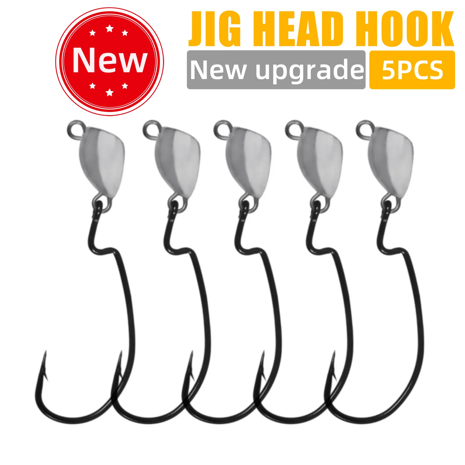 5 PCS High Carbon Steel Fishhooks with Upgraded Anti-Snag Curved Lead Head Hook, Reinforced Hook Body for Bream and Bass