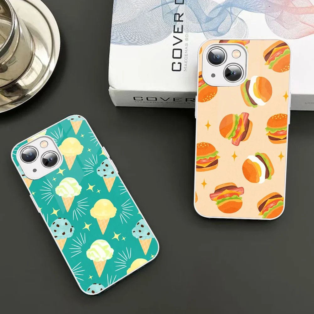 

Simple Fashion Cartoon Food Phone Case Tempered Glass For Iphone 14 13 12 11 Pro Mini XS MAX 14Plus X XS XR Fundas