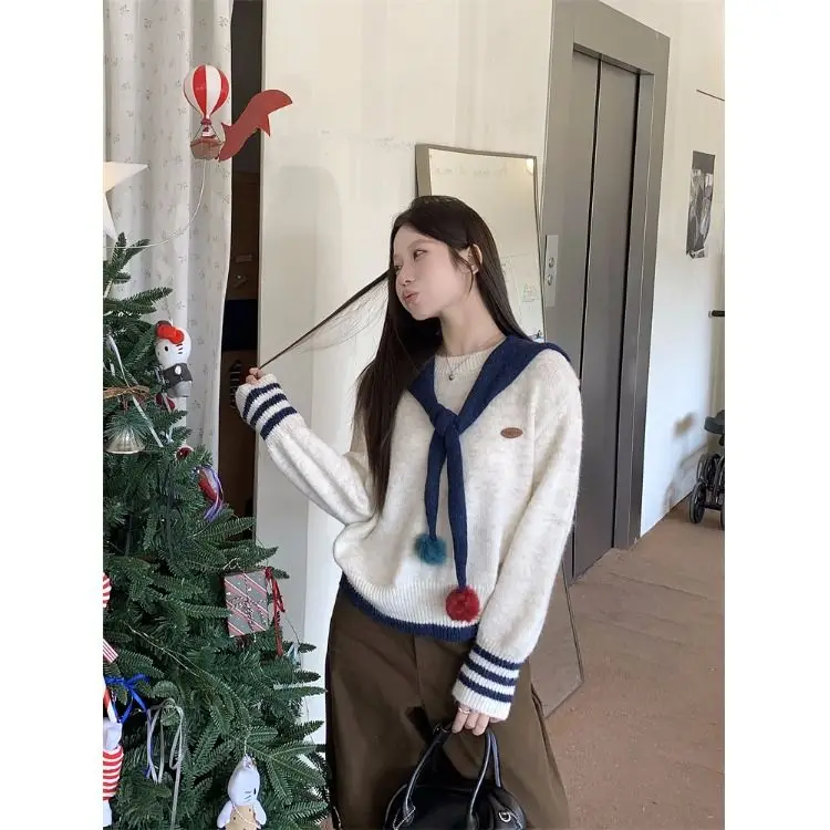 

2025 New Design Color Blo Knitted Sweater Women's Loose ort Sle Korean Lazy Autumn Winter Top Fem Faion