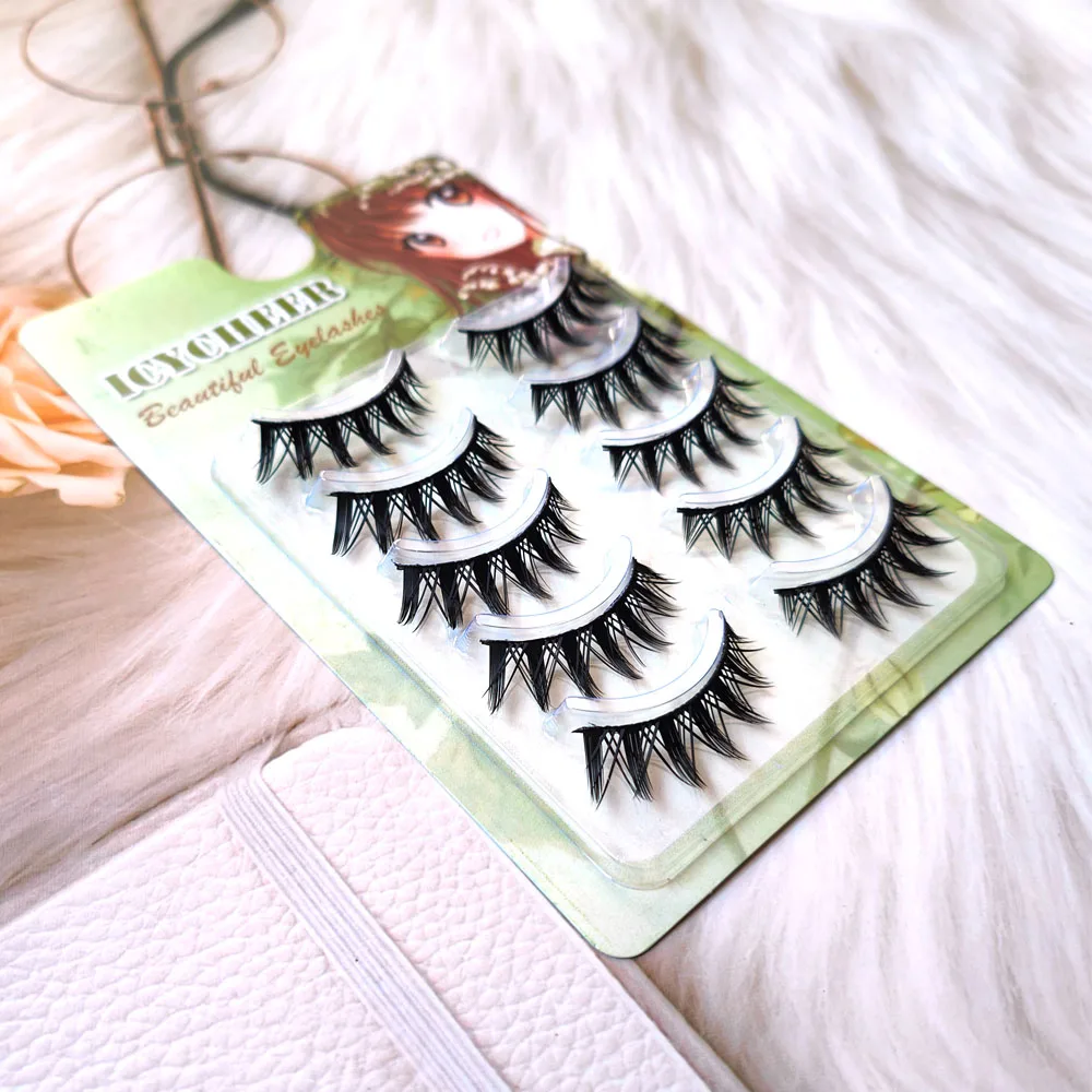 5 Pairs Makeup False Eyelashes Black Band Thick Eyelash Extension Wispy Long Handmade Reusable Mink Lashes