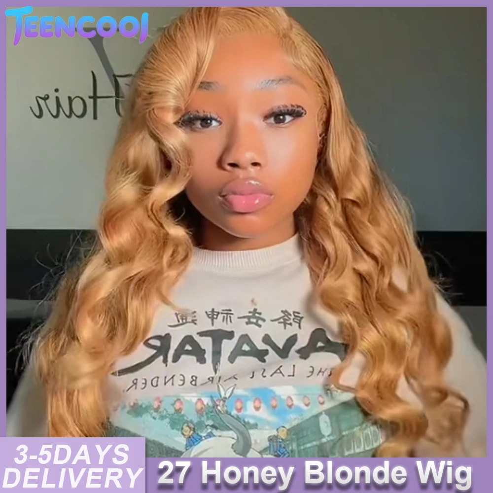 

27# Body Wave Honey Blonde Color 180Density 13x4 HD Lace Front Wigs Human Hair Brazilian Pre Plucked Highlight Lace Frontal Wigs