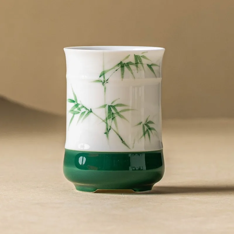 

Ручная роспись, зеленая маленькая бамбуковая ароматная чашка, высококачественная персональная специальная маленькая чайная чашка, керамический орнамент для питья, товары для дома