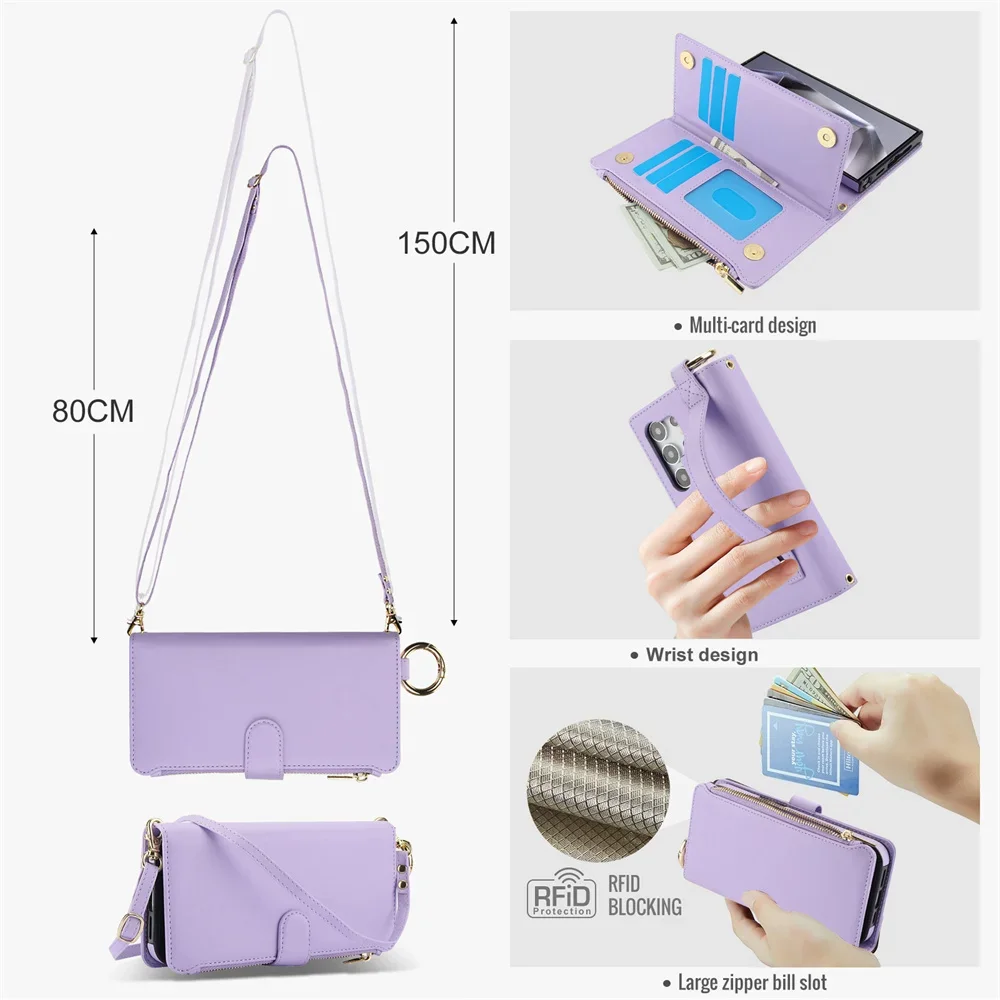 Crossbody Wallet Phone Case for Samsung Galaxy S23 S21 FE S25 S24 S22 Plus S26 Ultra A16 A36 A15 A52 A52S A56 A54 A55 5G