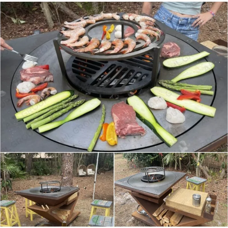 2026 Fireplace Smoker Brazier Kitchen Commercial Rusty Metal Fire Pit Outdoor Charcoal Corten Steel Barbecue Grill