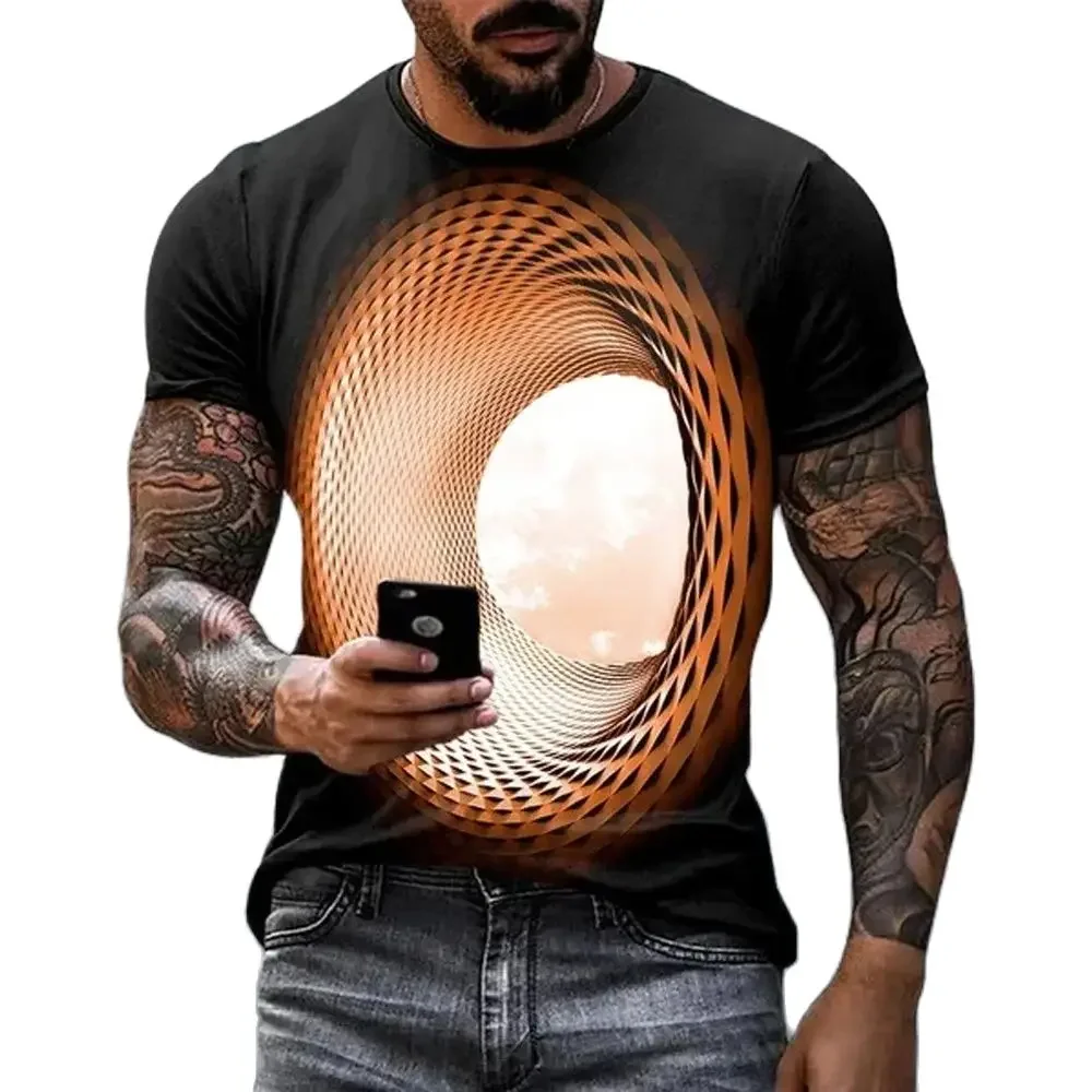 Men's Funny Sky Print T-shirts, Large Size Casual Shirt with Personality, Three-Dimensional Vortex, Round Neck, Great Offer