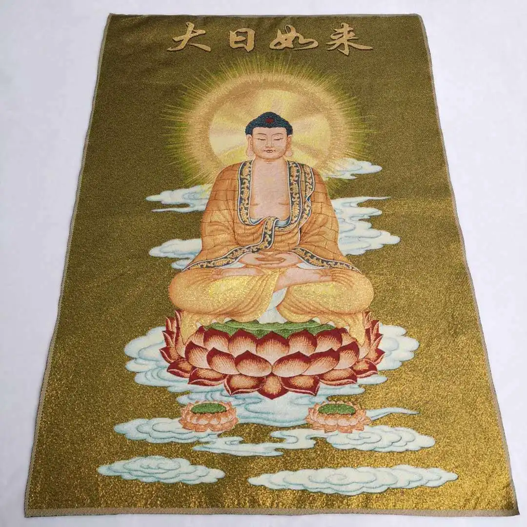 Chinese Buddhism Cloth Silk Tathagata Buddha Tangka Thangka Mural Painting