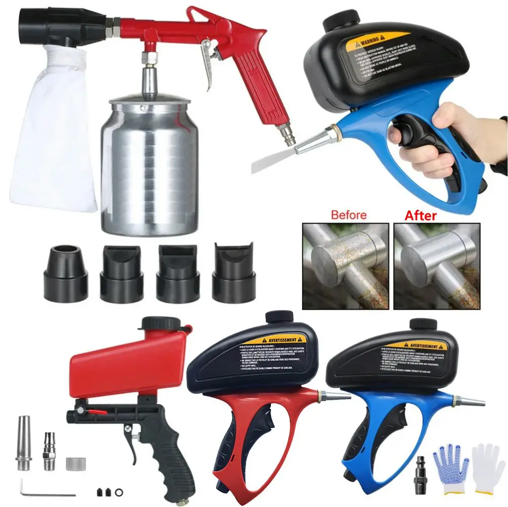 

150 PSI Portable Gravity Sandblasting Gun with Nozzle&Gloves Pneumatic Sandblaster Removing Spot Rust Blasting Device